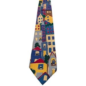 Save the Children Tie Mens Multicolor Big Big City Silk Novelty Art Cityscape